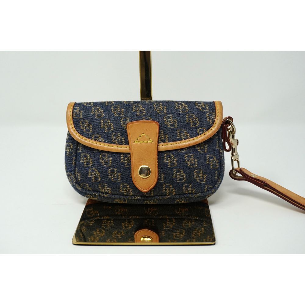 Vintage Dooney & Bourke Denim Signature DB Logo Wristlet Natural Leather Trim